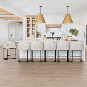 Crystal Linen 26in.Counter Height Fabric Upholstered Bar Stool Kitchen Island Stool With Metal Frame Set of 6