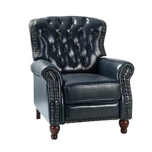 Isabel Navy Genuine Leather Recliner with Tufted Back and Rolled Arms