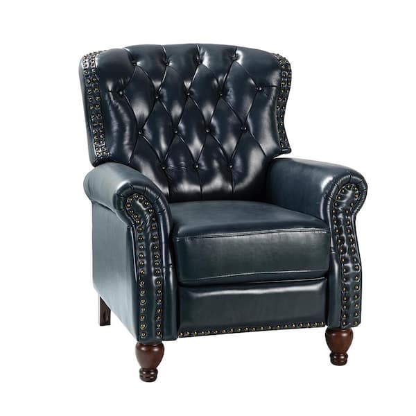 JAYDEN CREATION Isabel Navy Genuine Leather Recliner with Tufted Back and Rolled Arms