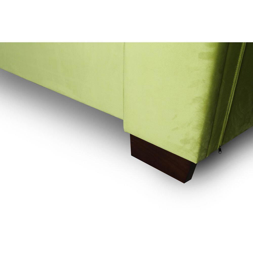 Green Velvet Upholstered Queen Bed with Pine Wood Frame