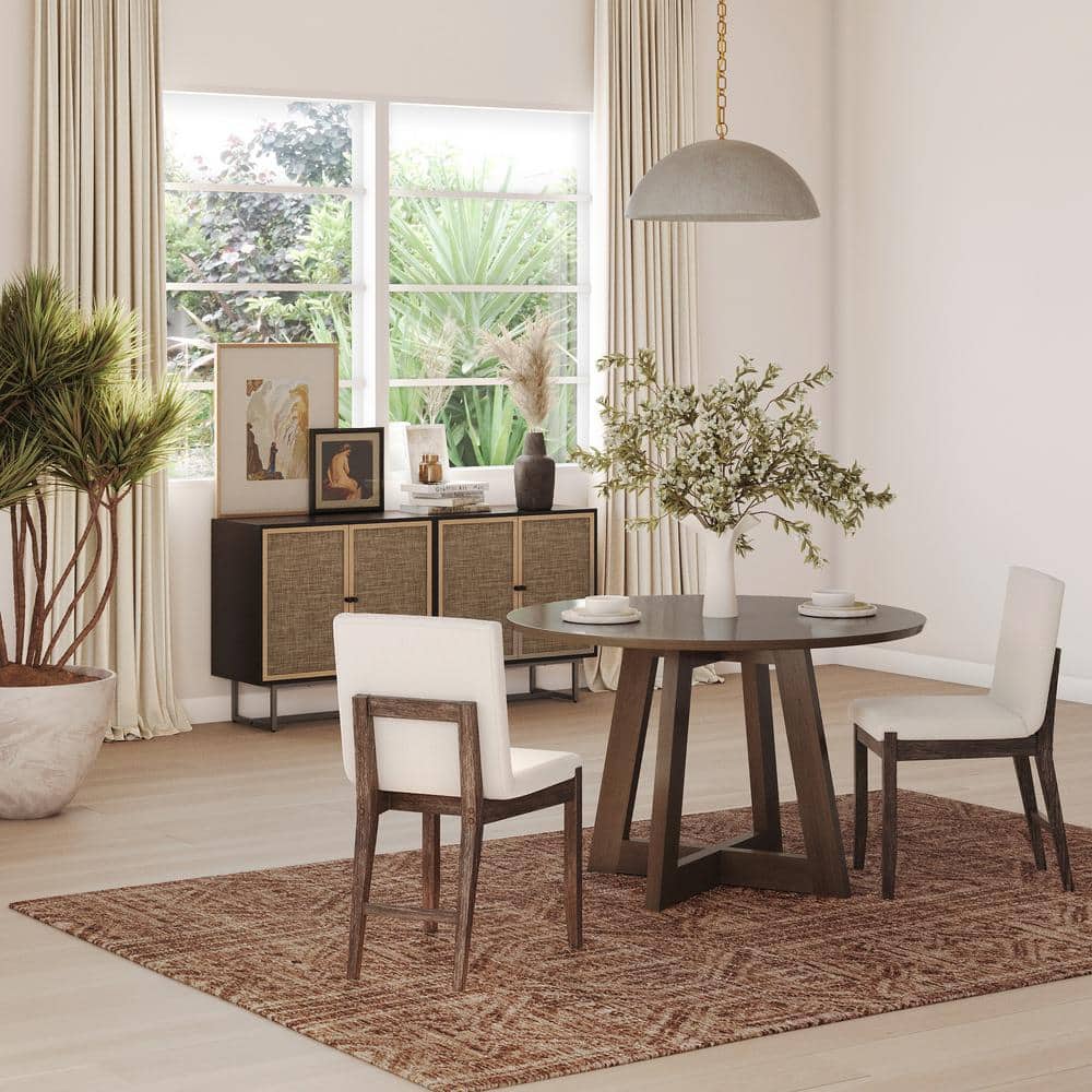 Gracie Dark Brown Upholstered Linen Dining Chair Set