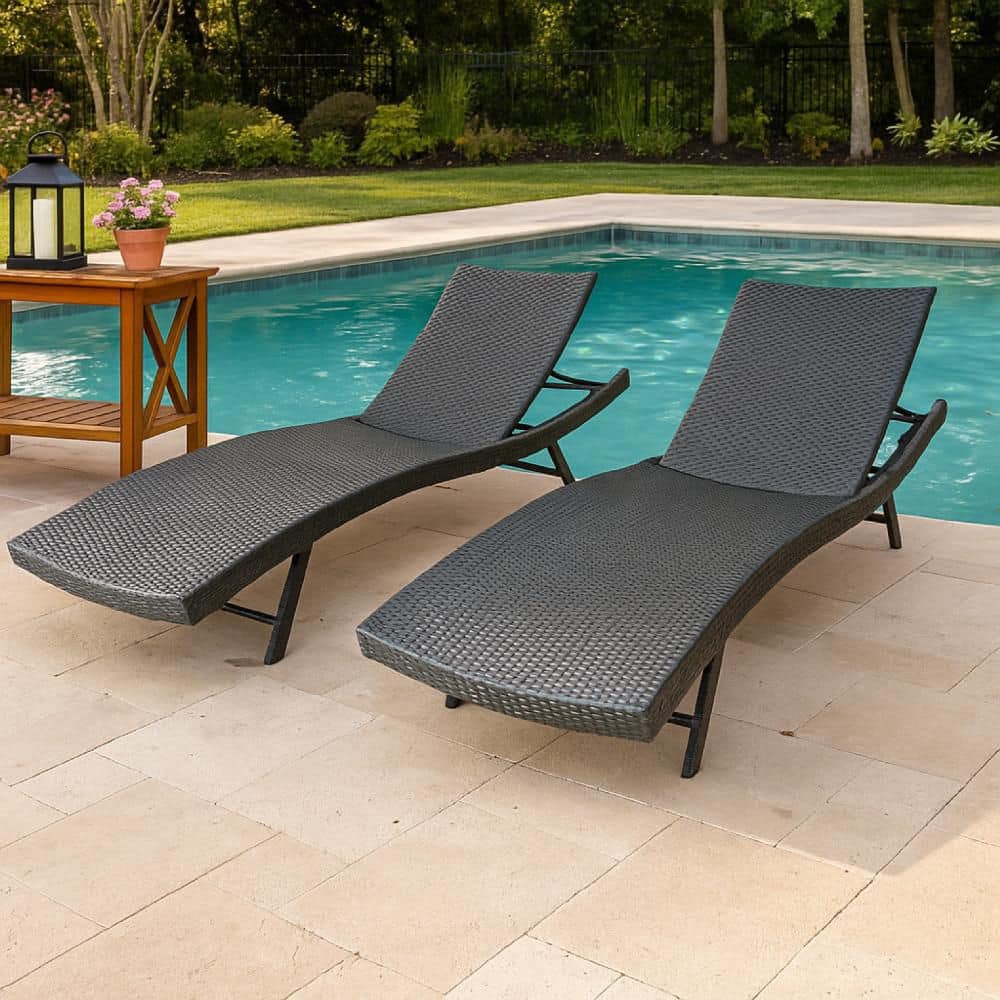 Benjara Stela Gray 2-Piece Rattan Wicker Outdoor Chaise Lounge