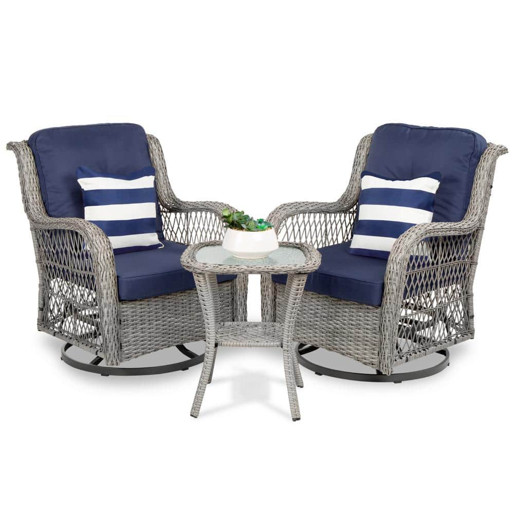 Best Choice Products 3Piece Gray Wicker Patio Outdoor Bistro Set with