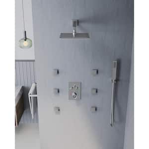 Multiple Press 7-Spray Wall Mount 12 in. Fixed and Handheld Shower Head 2.5 GPM in Brushed Nickel
