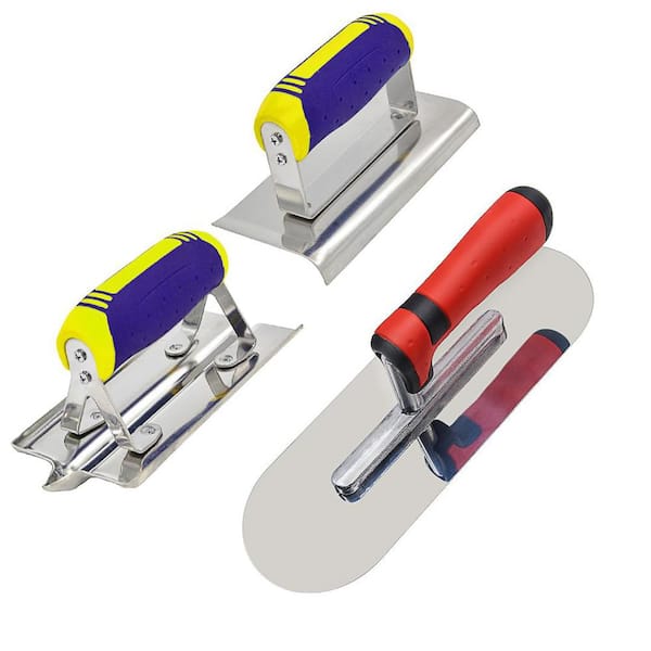Angel Sar 3-Piece Concrete Tools Set, Pool Trowel (11" x 4") Plus Concrete Edger (6" x 3" 1/2"R) and Groover (6" x 3" 1/2"W 1/2"D)