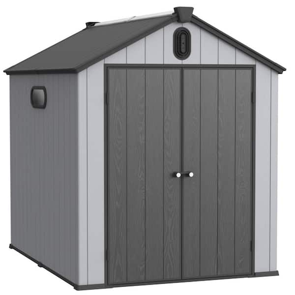 6ft. W x 8ft. D Black+Grey Plastic Storage Shed for Backyard Garden Big Spire Tool Storage, 48sq. ft.