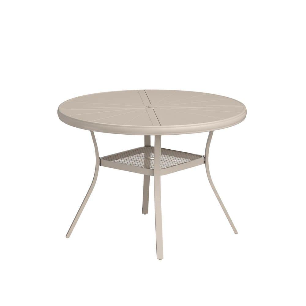 40.6 in. Sandshell Round Aluminum Outdoor Dining Table for 4, All Weather Patio Table with Umbrella Hole for Garden price history on PriceWatchPro