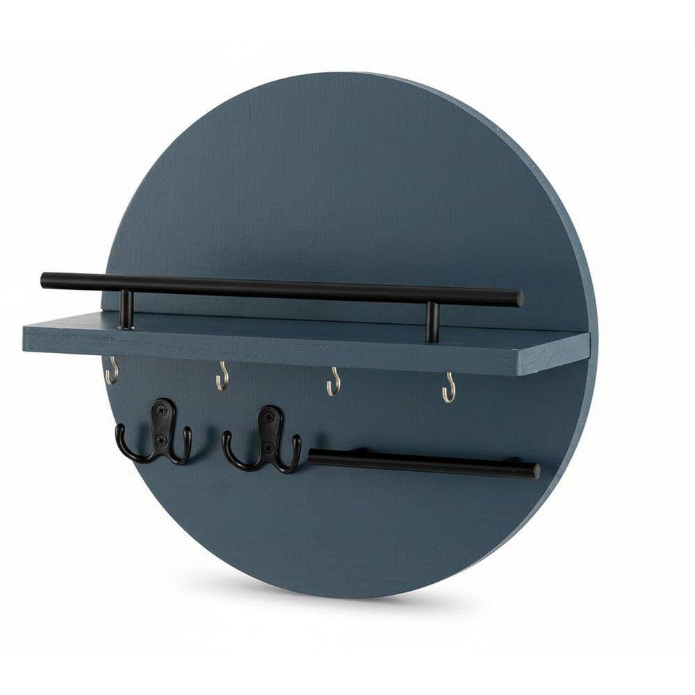 12.4 in. W x 4.8 in. D Navy Blue Wood Decorative Wall Shelf Key