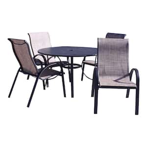 Santa Fe Java Aluminum Outdoor 5-Piece Sling Dining Set with 48 in. Round Table and 4 Sling Chairs