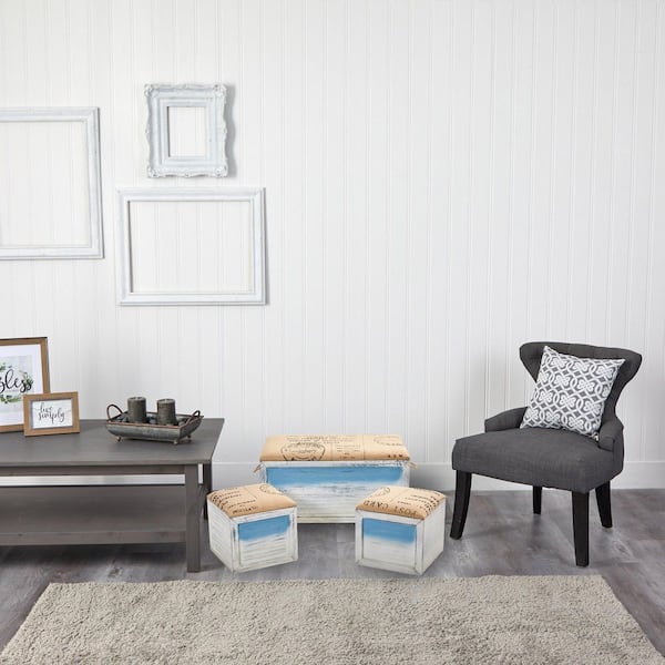 Nearly Natural Ocean Breeze Wood Storage Boxes with Bench and