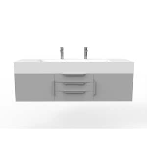 Nile 60 in. W x 19 in. D x 20 in. H Bath Vanity in Matte Gray with Chrome Trim and White Solid Surface Top
