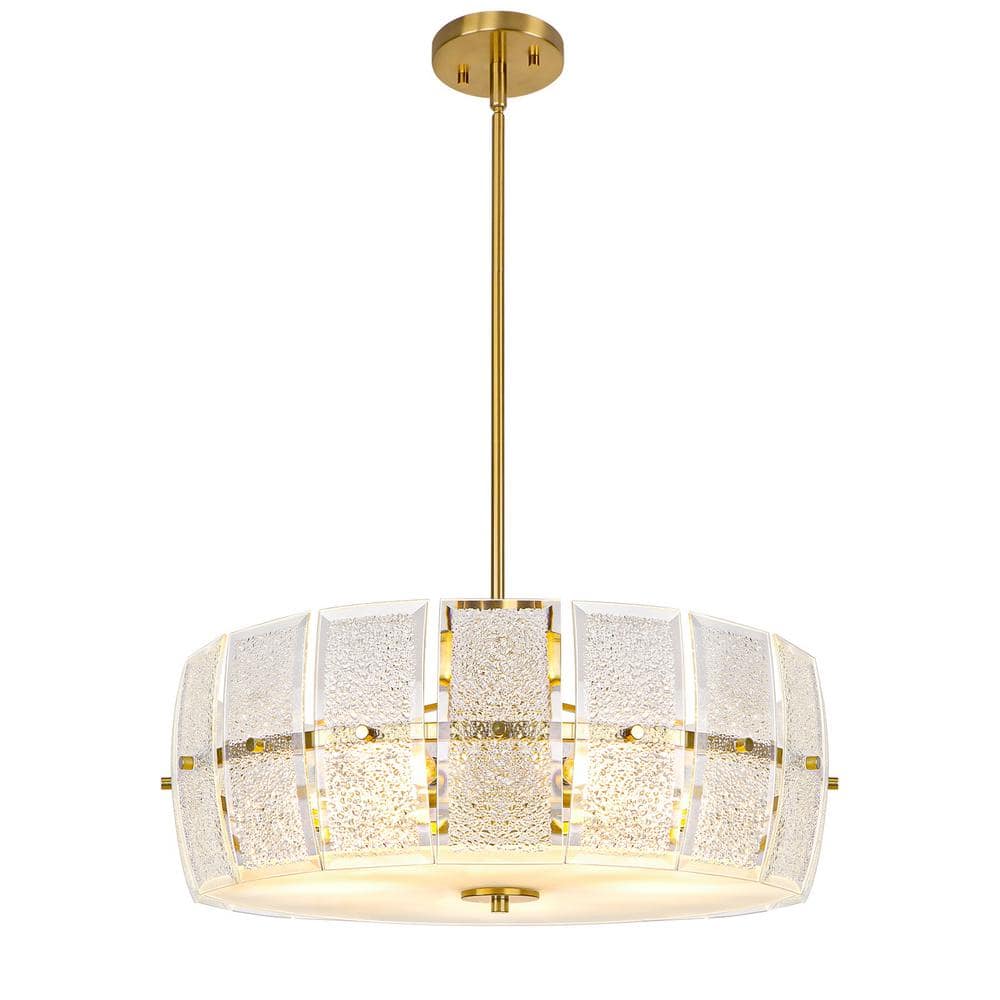 20 in. 5-Light Gold Glass Farmhouse Round Modern Drum Chandeliers for Livin