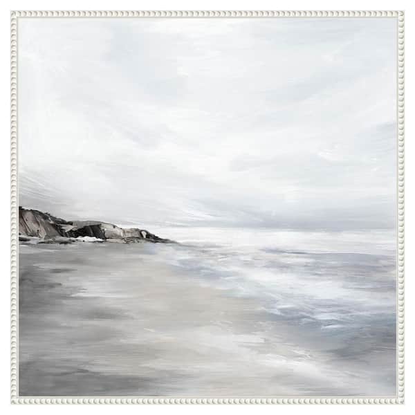Amanti Art Silver Waves by Luna Mavis 30 in. W x 30 in. H. Canvas Wall Art Print Framed in White