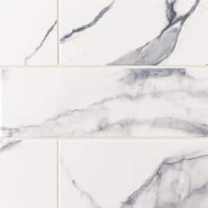Glossy Ocean Carrara White 4 in. x 12 in. Subway Gloss Ceramic Wall Tile (9.687 sq. ft./Case)