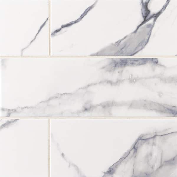 Jeffrey Court Glossy Ocean Carrara White 4 in. x 12 in. Subway Gloss Ceramic Wall Tile (9.687 sq. ft./Case)