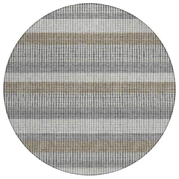 Chantille Machine Washable Indoor/Outdoor Abstract ACN2530 Gray 8 ft. x 8 ft. Round Rug