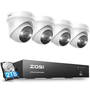 4K Ultra HD 8-Channel 2TB PoE NVR Security Camera System with 4 Wired 8MP Spotlight Outdoor Cameras, 2-Way Audio