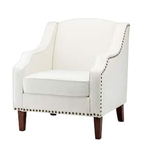 Mornychus Ivory Streamlined Armchair with Nailhead Trim and Removable Cushion