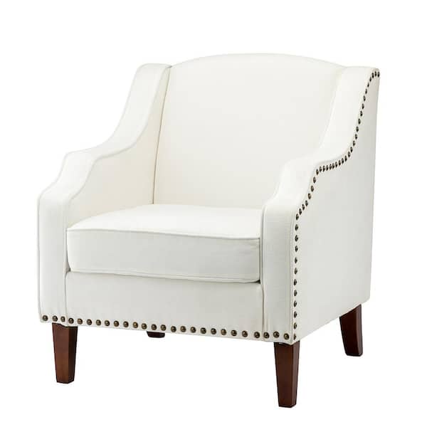 JAYDEN CREATION Mornychus Ivory Streamlined Armchair with Nailhead Trim and Removable Cushion