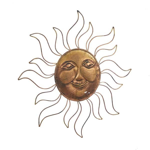 30 in. x 30 in. Metal Copper Indoor Outdoor Sun Wall Decor with Wire Frame