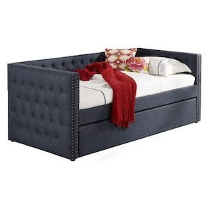 Lagrange Gray Tufted Linen Twin Daybed with Trundle