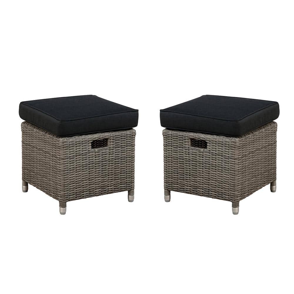 Monaco All-Weather Wicker 17 in. Square Outdoor Ottomans with Gray Cushions (Set of 2) price history on PriceWatchPro