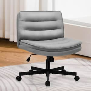 Task Chair Leather Swivel Ergonomic Upholstered Chair Adjustable Height Armless Wide Cross Legged Office Chair in Gray