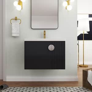 Modern 28 in. W. x 18.5 in. D x 20.7 in. H Single Sink Floating Bath Vanity in Black with White Ceramic Top