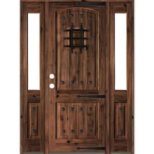 64 in. x 96 in. Medit. Knotty Alder Right-Hand/Inswing Clear Glass Red Mahogany Stain Wood Prehung Front Door w/DHSL