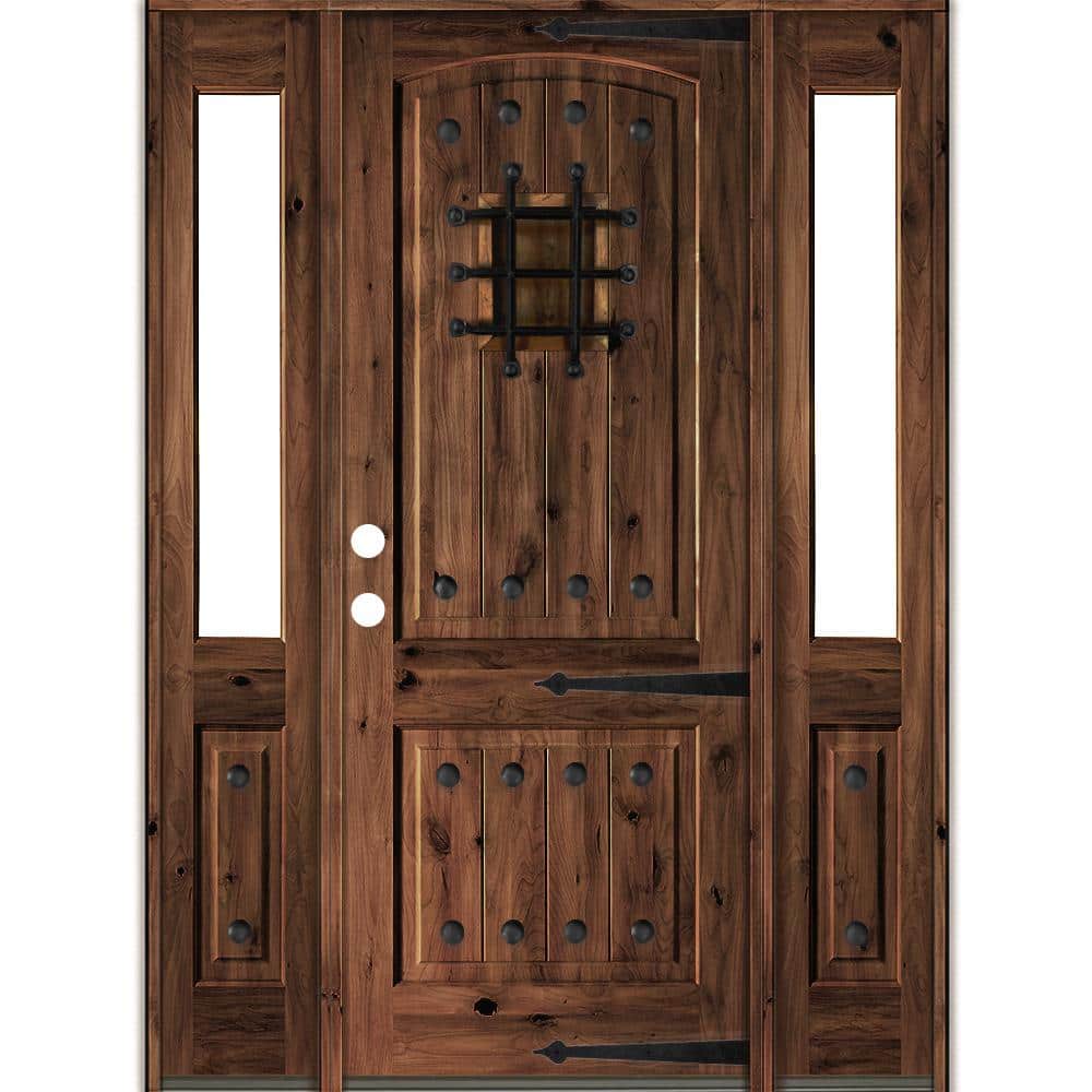 70 in. x 96 in. Medit. Knotty Alder Right-Hand/Inswing Clear Glass Red Mahogany Stain Wood Prehung Front Door w/DHSL price history on PriceWatchPro