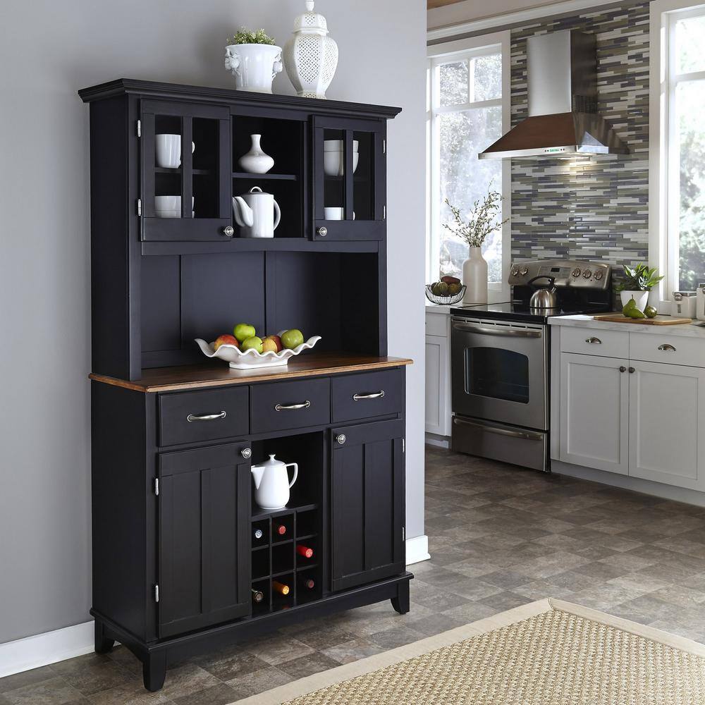 Black and Oak Wood 47" China Cabinet with Plexiglass Doors