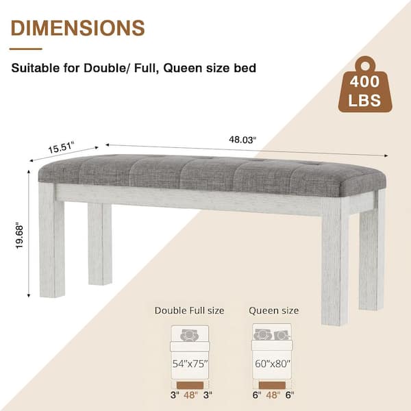 6-Piece Farmhouse Extendable Dining Table Set with Bench, Solid Rubberwood Kitchen Table Set with Gray Finish, Seats 6-8