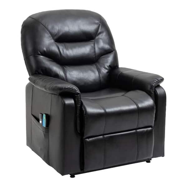 Clihome Black Ergonomic Faux Leather Power Lift Recliner Chair Side Pocket and Remote Control