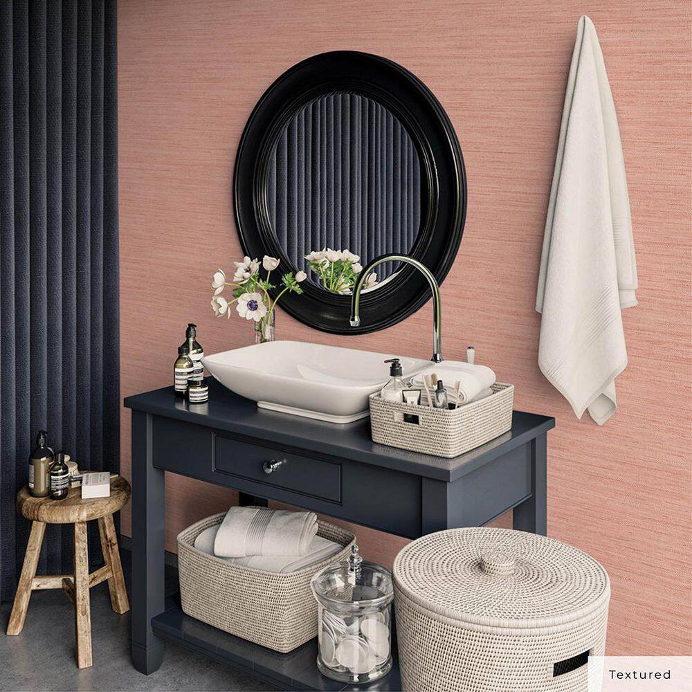Salmon Faux Grasscloth Peel and Stick Wallpaper, 20.5" x 198"