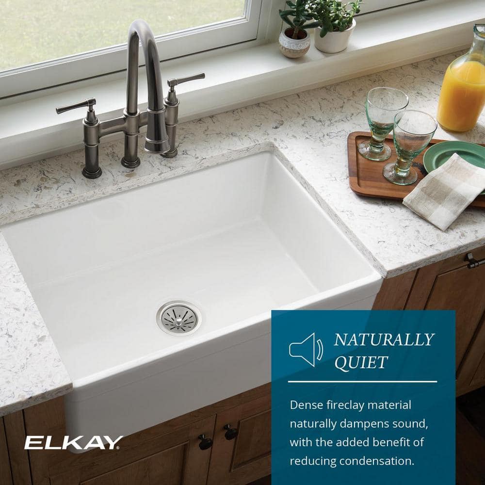 Elkay 33" White Fireclay Single Bowl Farmhouse Sink Kit