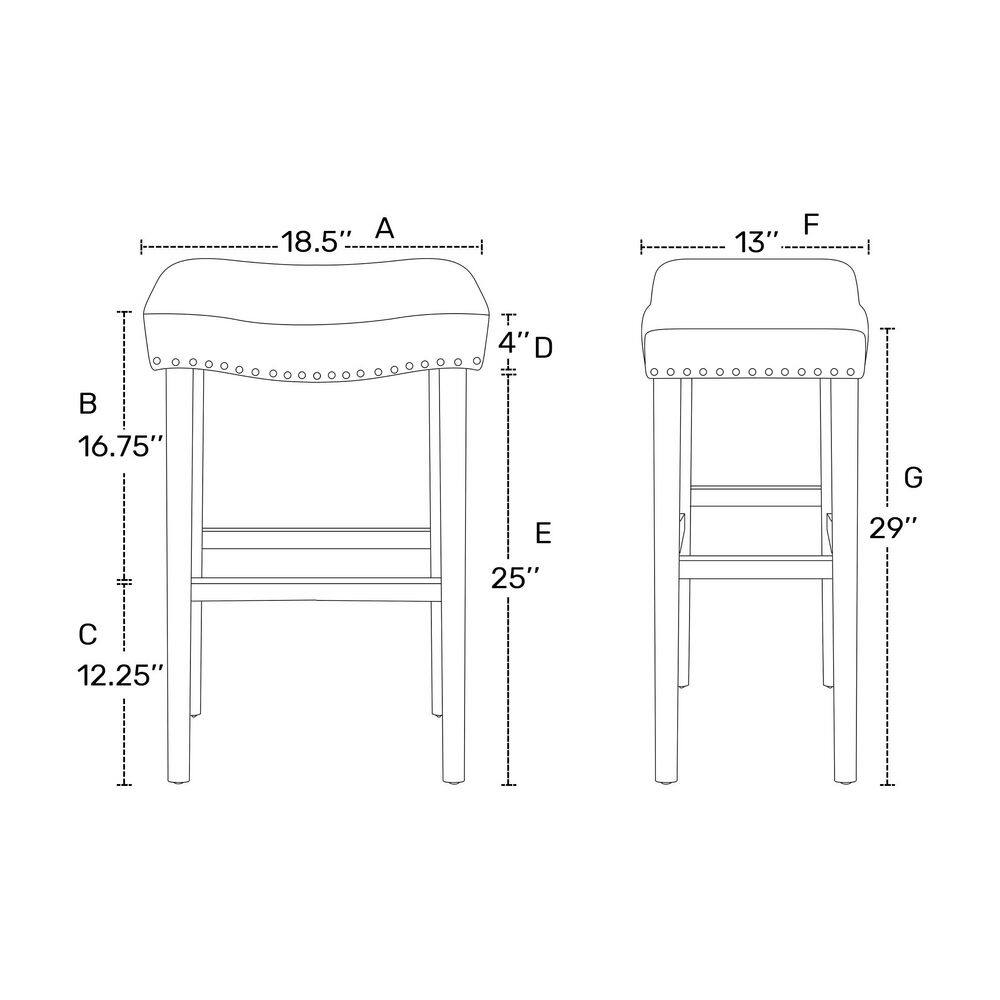 Antique White and Beige Upholstered Saddle Seat Bar Stools, 29" Wood