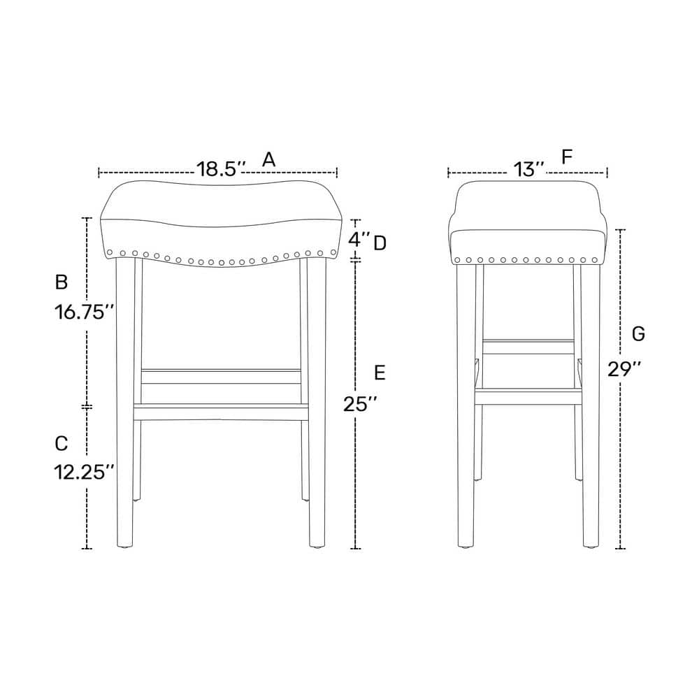 Cherry-Gray Saddle Seat 29" Bar Stool with Nailhead Trim - Set of 2