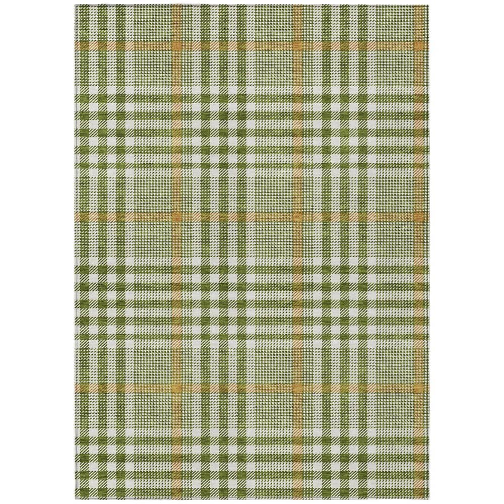 Olive and Beige Plaid Machine Washable Indoor/Outdoor Rug 2'6" x 3'10"