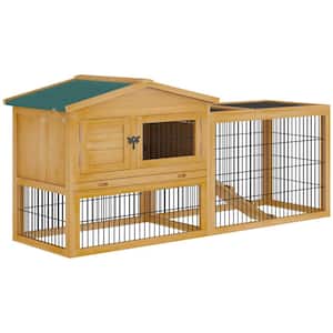 59 in. W x 20.75 in. D x 26.75 in. H Outdoor 2 Level Wooden Rabbit Hutch w/Run, Removable Tray, Ramp and Waterproof Roof