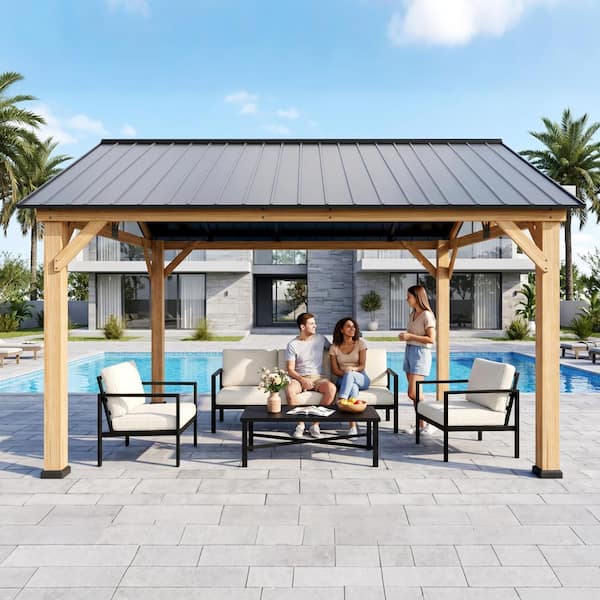COOS BAY 13 ft. x 15 ft. Cedar Wood Hardtop Outdoor Patio Gazebo