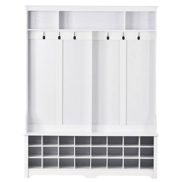 Wateday White Bench Hall Tree with 24Shoe Cubbies Hooks YJYUKI9596493
