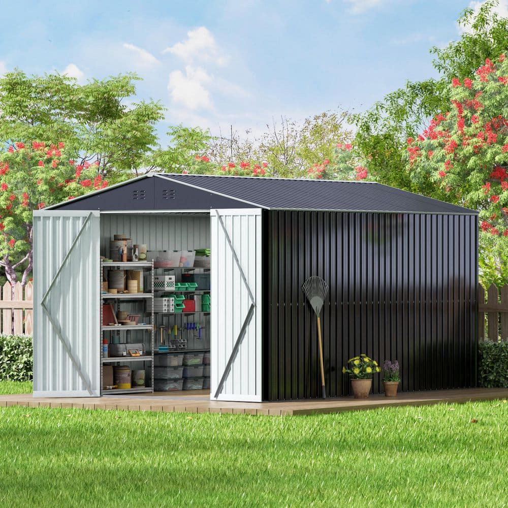 JAXPETY 8 ft. W x 12 ft. D Large Outdoor Storage Metal Shed