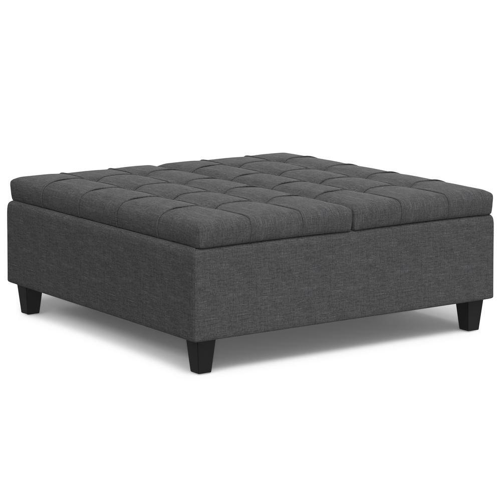 Harrison 40 in. Fabric Wide Linen Look Fabric Large Square Coffee Table Storage Ottoman in Slate Grey price history on PriceWatchPro