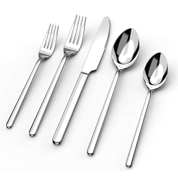 Stainless Steel Silverware Set with Mirror Polished, Modern Design, and Dishwasher Safe for 8, Silver (40-Pack)