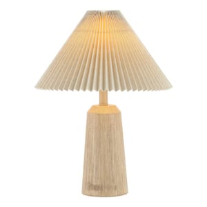 Arvid 20.5 in. Rustic Scandinavian Resin/Iron Lighthouse LED Table Lamp with Pleated Shade, Beige Wood Finish
