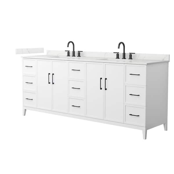 Wyndham Collection Elan 84 in. W x 22 in. D x 35 in. H Double Bath Vanity in White with Giotto Quartz Top