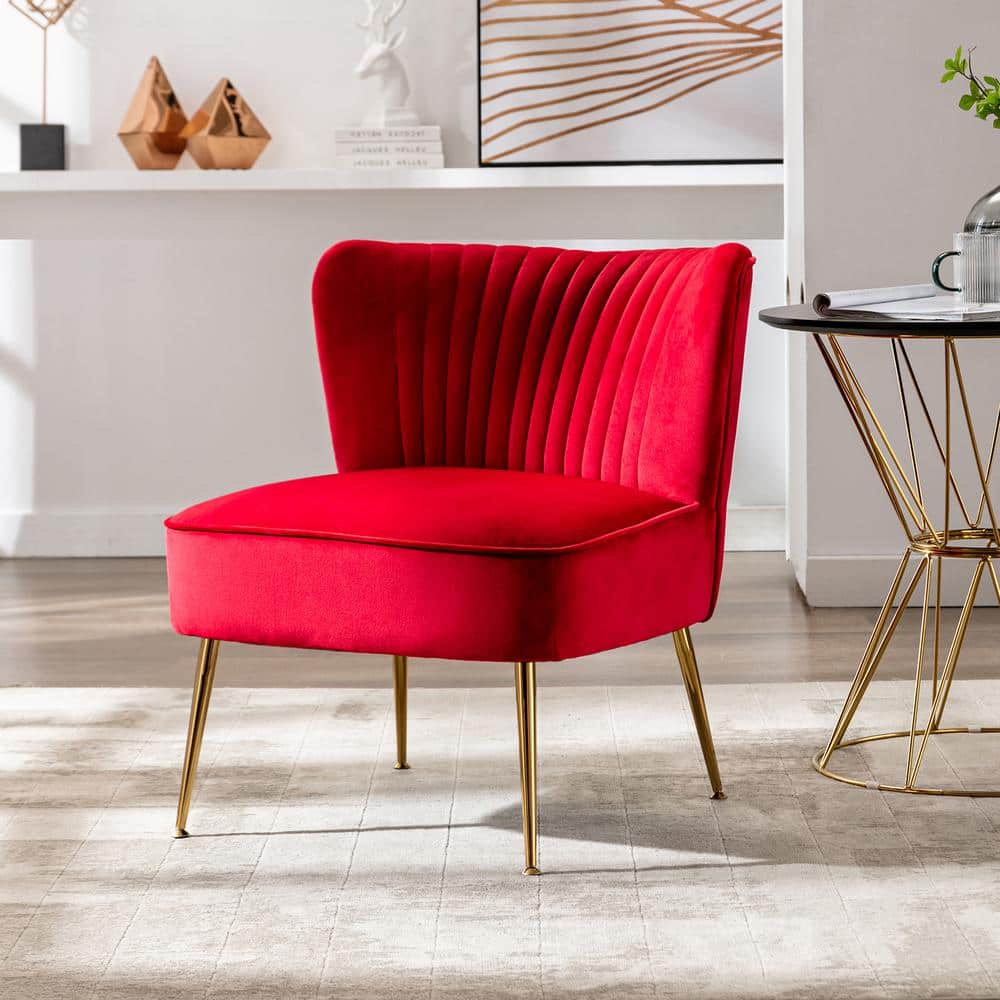 Luxurious Red Velvet 26" Mid-Century Modern Accent Chair