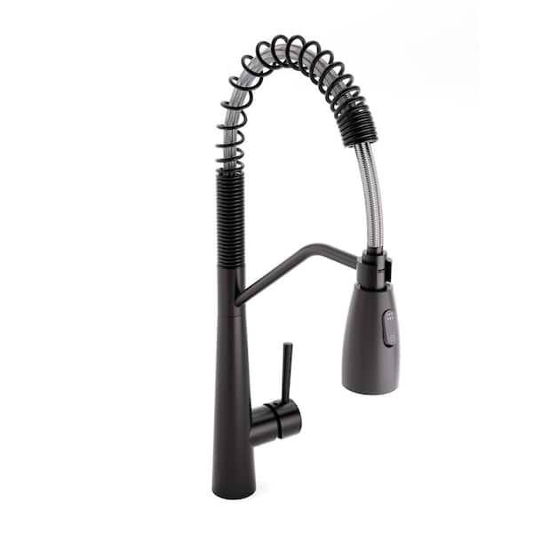2-Spray Single Handle 20 in. Pull Out Kitchen Faucet with 360° Swivel in Matte Black