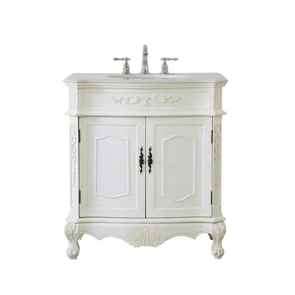 Single Bathroom Vanity In Antique White, 32 Inch Vanity Home Depot