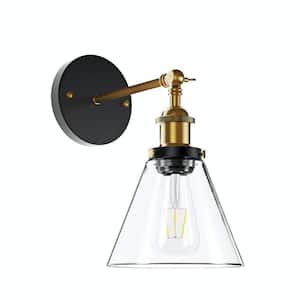 1-Light Black Metal Vintage Industrial Sconce with Clear Glass Shade